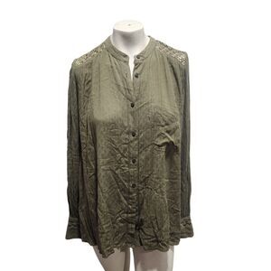 Free People The Best Blouse Medium Olive Crochet Lace Boho Cottagecore